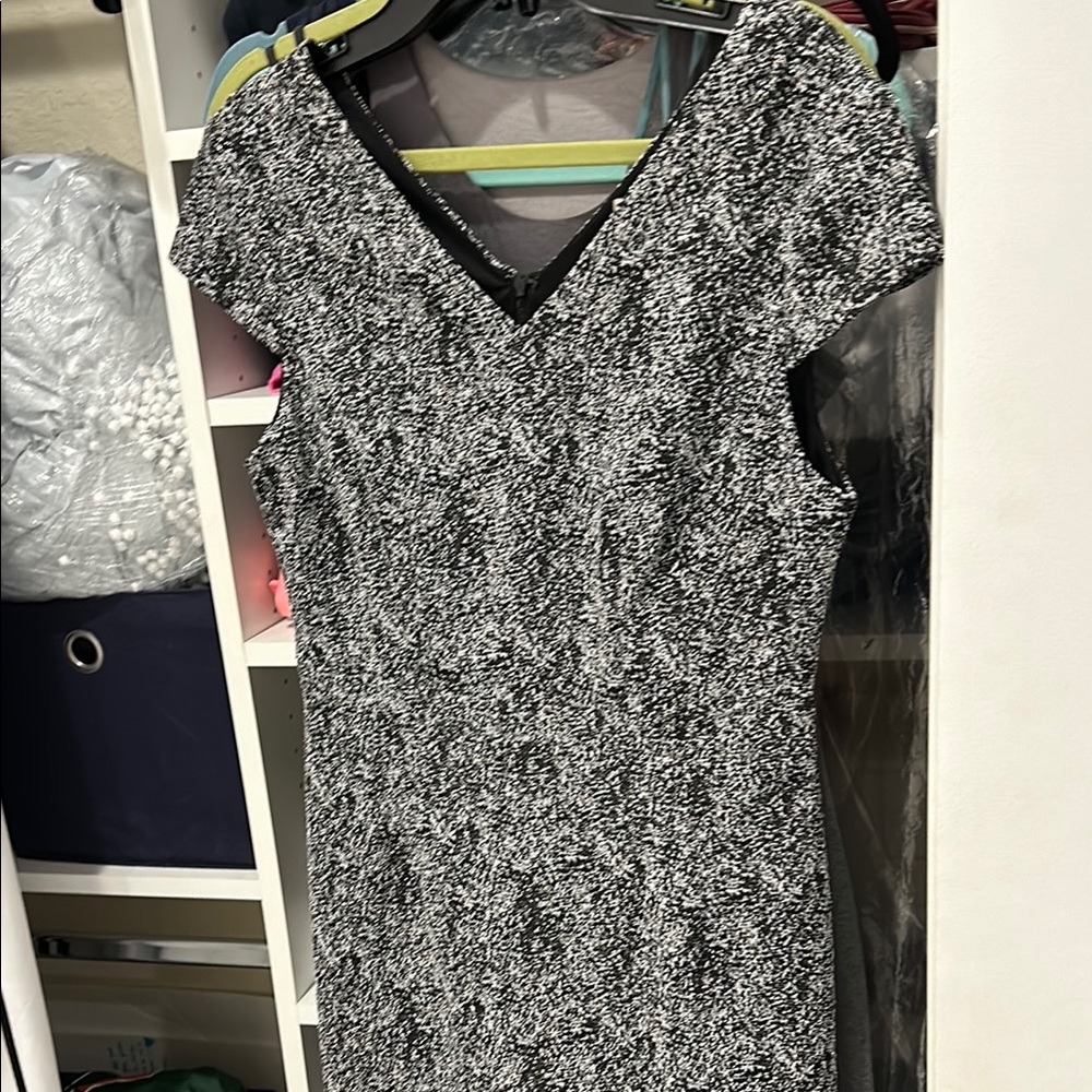 Betsey Johnson Black and White Sheath Dress with V-Neck Short Sleeves